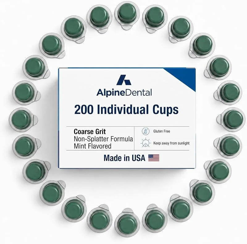 Chairside Polish Cups. Mint paste, 200 cups, Single-use cups