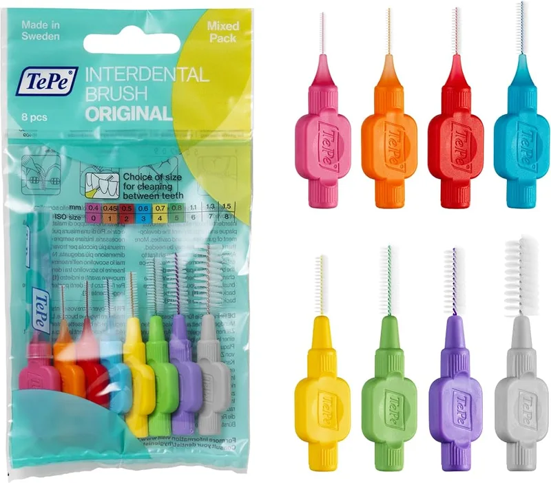 Interdental Brush Set. Six sizes, Labeled case, Soft wire