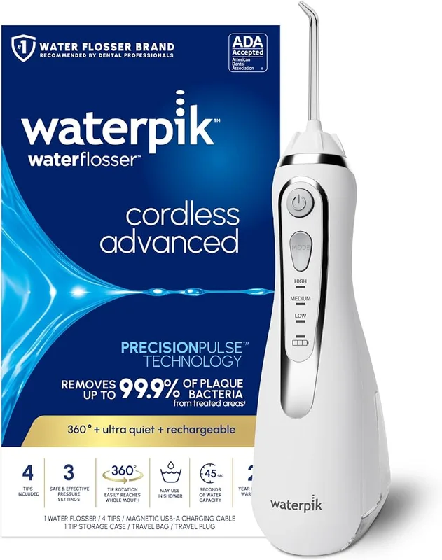 Kelpcurrent Cordless Flosser. Rechargeable, White, Travel bag