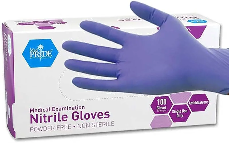 Nitrile Exam Gloves. Box of 100, Powder-free nitrile, Medium
