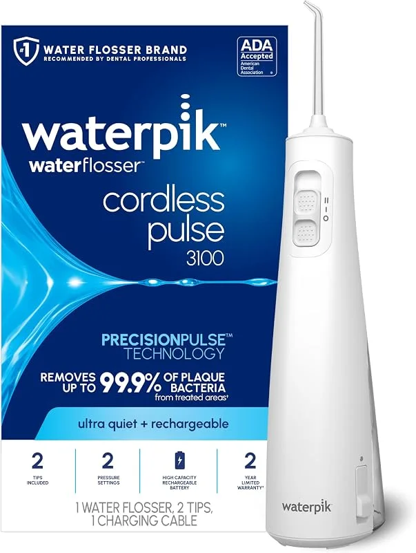 Pulse Tide Flosser. Rechargeable, White, 2 tips