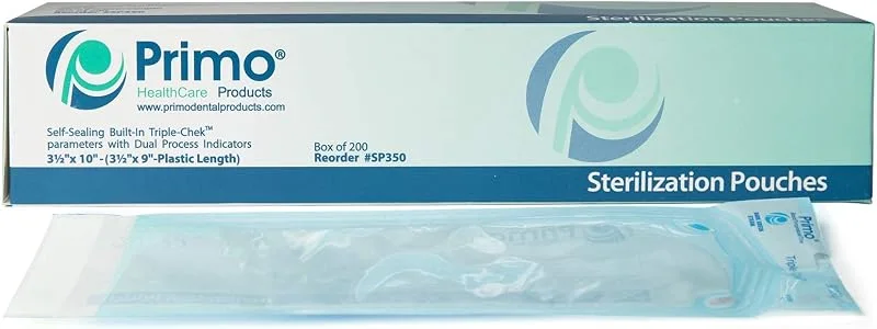 Sterilization Pouches. Box of 200, 3.5 × 9 in, Internal and external indicators