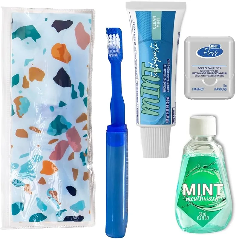Weekender Care Compact. Fold-flat case, Brush, floss, and paste, Travel sizes