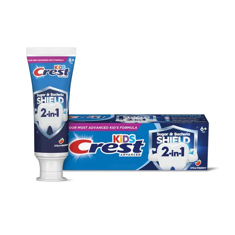 Crest Toothpaste, Kids Sugar Bacteria Shield Fluoride Toothpaste, Strawberry Flavor, 4.1 oz, Ages 6+. 4.1 oz, Fluoride, Kids