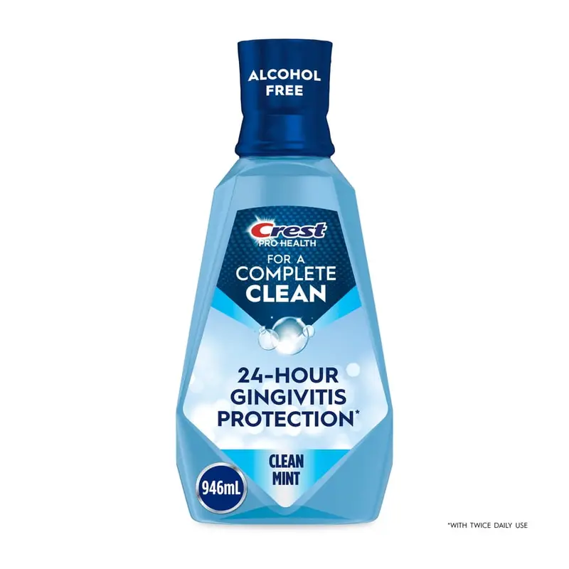 Crest Mouthwash, Pro-Health Mouthwash, Alcohol-Free Oral Rinse, Clean Mint, 1L, 946mL (33.8 fl oz). 33.8 fl oz, 946 mL, Alcohol-free