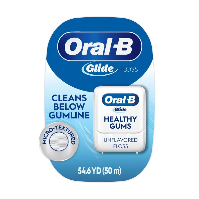 Oral-B Floss, Glide Healthy Gums Unflavored Dental Floss, Smooth, Strong, Shred Resistant 50m. Unflavored, Walmart listing