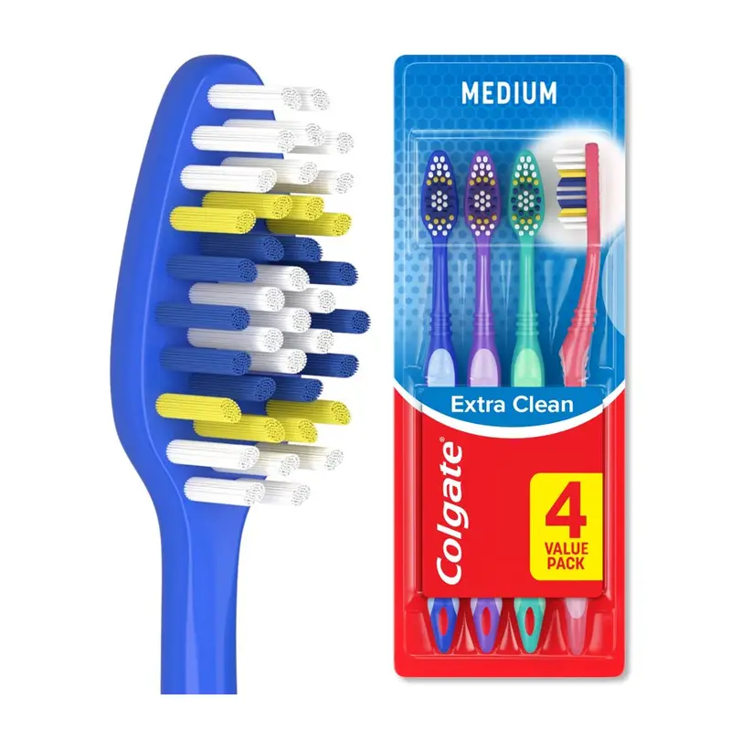Colgate Extra Clean Flexible Grip Adult Manual Toothbrush, Medium, 4 Pack. 4 Pack, Medium