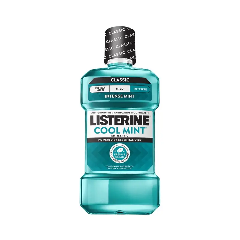 Listerine Cool Mint Antiseptic Mouthwash for Bad Breath and Plaque, Intense Mint, 16.9 fl oz/500 mL. 16.9 fl oz, 500 mL, Mint