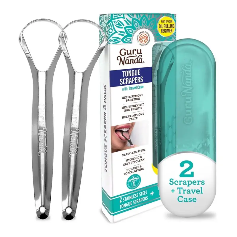 GuruNanda Tongue Scraper & Cleaner, Fights Bad Breath, Stainless Steel, 2 Pack. 2 Pack, Walmart listing