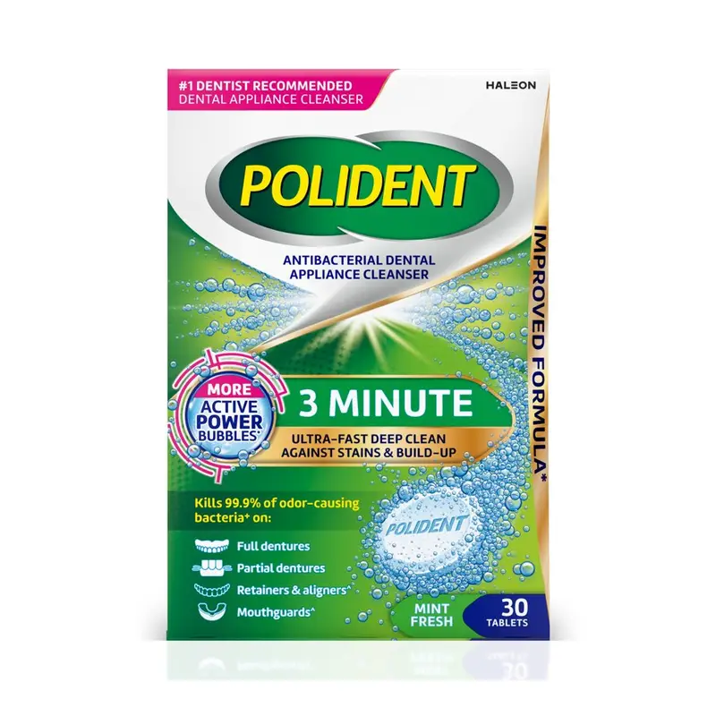 Polident 3 Minute Antibacterial Dental Appliance Cleanser Tablets, Retainer Cleaner Tablets, 30 Count. 30 Count, Walmart listing