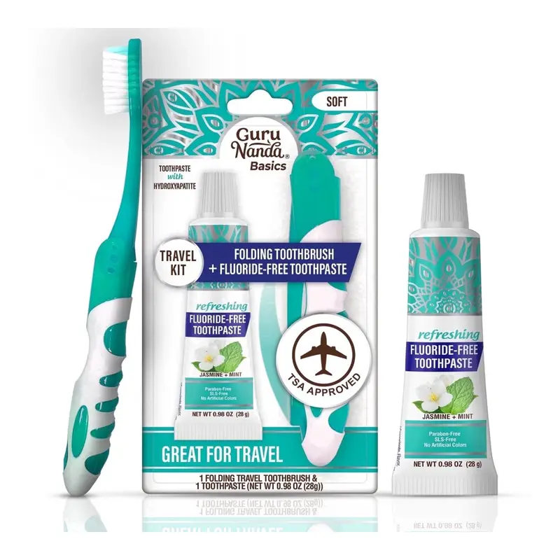 GuruNanda Folding Travel Toothbrush Soft Bristle - Compact Oral Care Kit with Toothpaste. Soft, Folding, Travel size