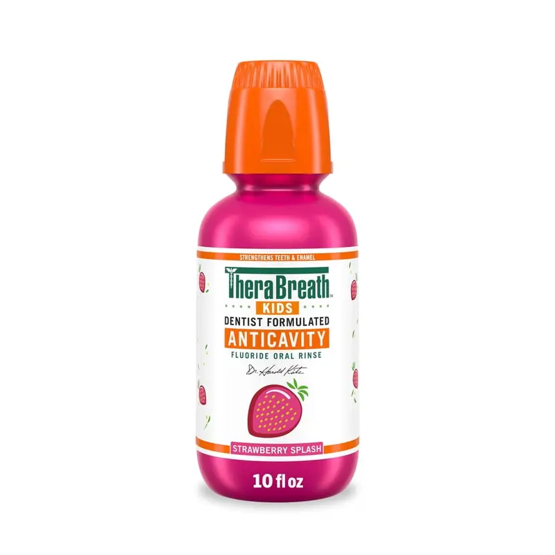 TheraBreath Kids Mouthwash with Fluoride, Organic Strawberry Splash, Anticavity, 10 fl oz. 10 fl oz, Fluoride