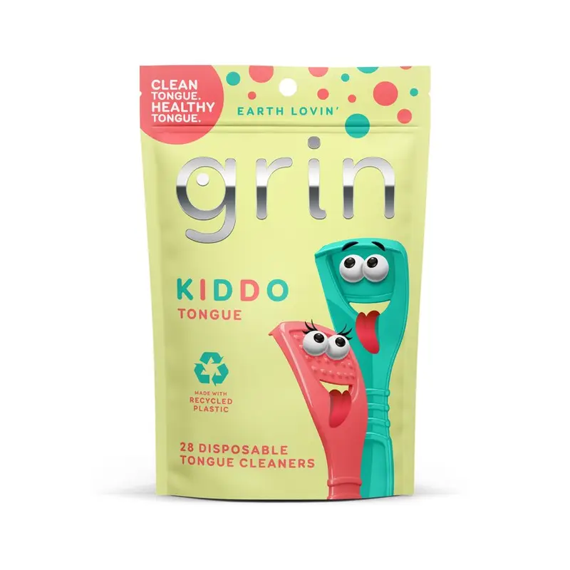 Grin Kiddo Tongue Cleaner - 28 Ct - Childrens Disposable Tongue Scraper, Made with Recycled Plastic, Gently Removes Bacteria to Help Keep Kids Healthy. 28 Ct, Walmart listing