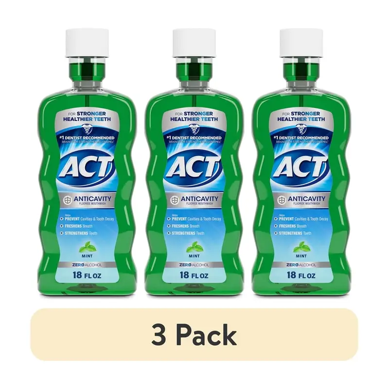 (3 pack) ACT Anticavity Fluoride Mouthwash, Triple Action, Mint, 18 fl. oz.. 3 pack, Fluoride, Mint