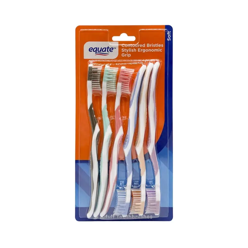 Equate Manual Toothbrushes with Contoured Bristles and Ergonomic Grip, Soft, 6 Count. 6 Count, Soft