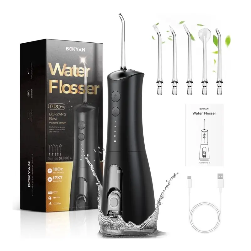 Bokyan Water Dental Flosser for Teeth, 300ml Portable Oral Irrigator, Electric Flossing Cleaner, Black. 300 ml, Walmart listing