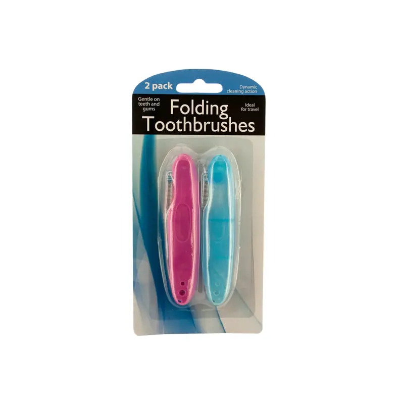 2 Pack Folding Travel Toothbrushes, Compact, Stylish and Portable in Blue, Pink for Daily Use or Travel, Foldable Design Fits Easily in Bags for On the Go Dental Hygiene, Travel Essential. 2 Pack, Folding, Travel size