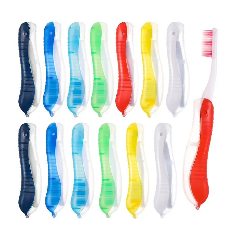 Abaima 14 Pieces Travel Toothbrush, Portable Toothbrush Built in Cover, Travel Size Toothbrush, Folding Toothbrushes Multi Color Travel Toothbrush for Hiking, Camping, Traveling. 14 Pieces, Travel cover, Folding