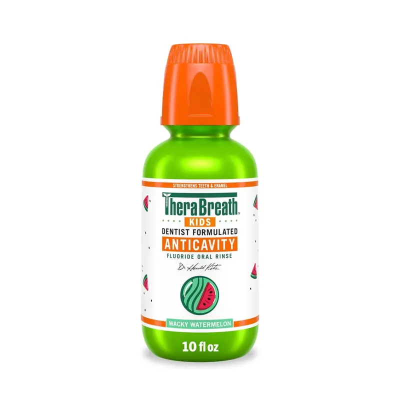 TheraBreath Kids Mouthwash with Fluoride, Organic Wacky Watermelon, Anticavity, 10 fl oz. 10 fl oz, Fluoride