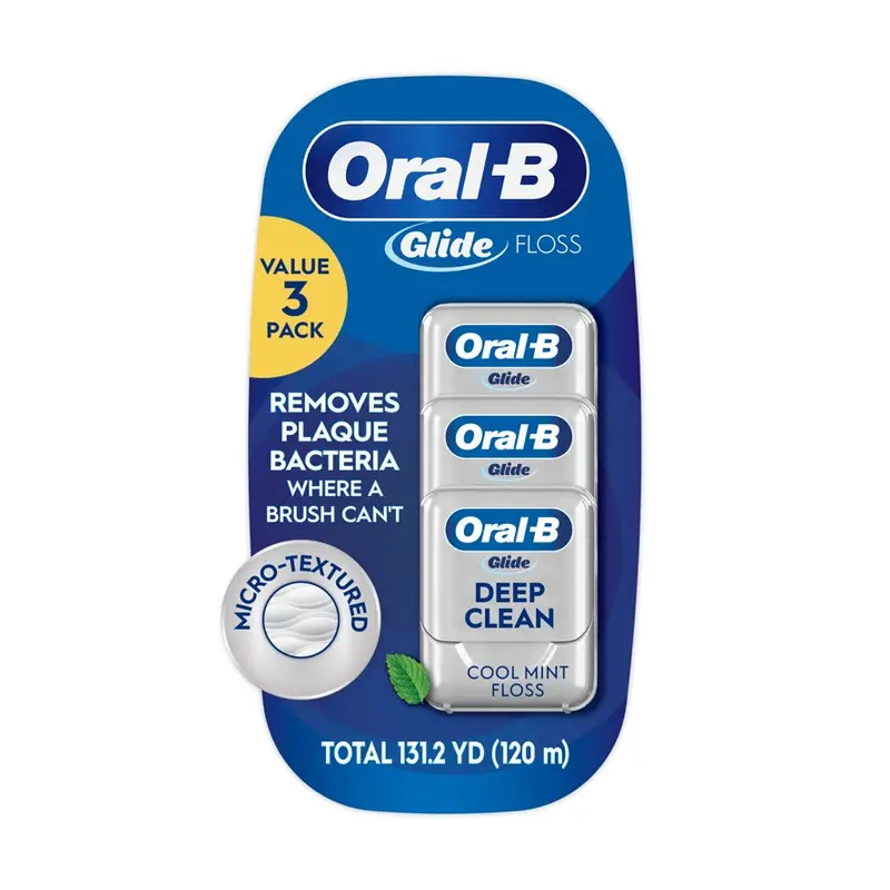 Oral‑B Floss, Glide Pro‑Health Deep Clean Waxed Dental Floss, Cool Mint, 40m, 3 Pack. 3 Pack, Waxed, Mint