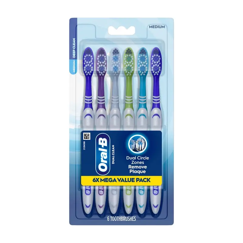 Oral-B Toothbrush Dual Clean, Medium, 6 Count. 6 Count, Medium