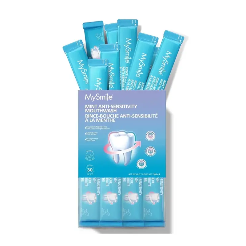 MySmile 10% Nano Hydroxyapatite Anti-Sensitivity Mouthwash, Travel Size Pockets Mouth Wash, Fluoride Free Alcohol-Free Remineralizers, Whitens Teeth, Enamel Strength Oral Rinse, Fresh Mint, 30 Pack. 30 pack, Travel size, Fluoride
