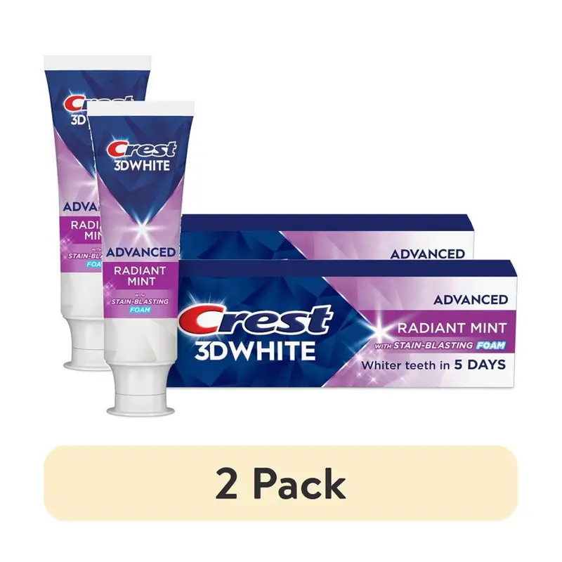 (2 pack) Crest 3D White Advanced Teeth Whitening Toothpaste, Radiant Mint, 2.4 oz. 2.4 oz, 2 pack, Mint
