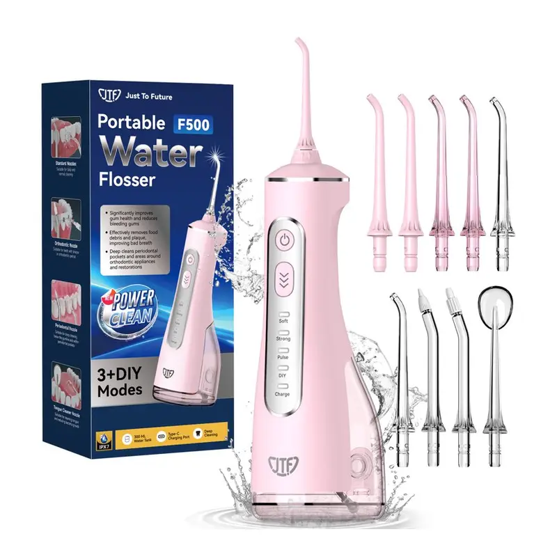 JTF Cordless Water Flosser for Teeth: 3 Modes & 10 DIY Pressure Levels Portable Oral Irrigator for Braces & Sensitive Gums with 9 Tips & 300ML Tank, Rechargeable Electric Dental Pick for Home Travel. Travel size, Cordless, Electric