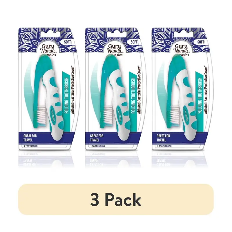 (3 pack) GuruNanda Folding Toothbrush with Cover, Travel Toothbrush, Compact Portable, Soft Bristles, for Adults & Kids. 3 pack, Travel cover, Folding