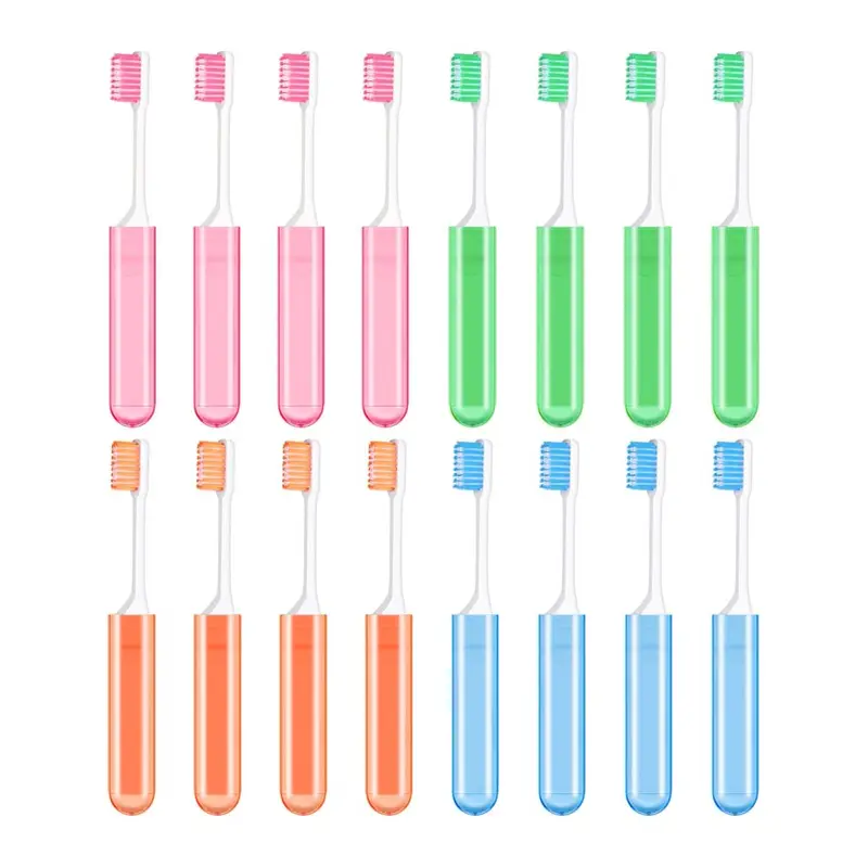 Abaima 16 Pieces Travel Toothbrush, Folding Toothbrush with Waterproof Box, Soft Bristles Portable Travel Size Toothbrush for Travel, Camping, School, Home (4 Colors). 16 pieces, Soft, Folding