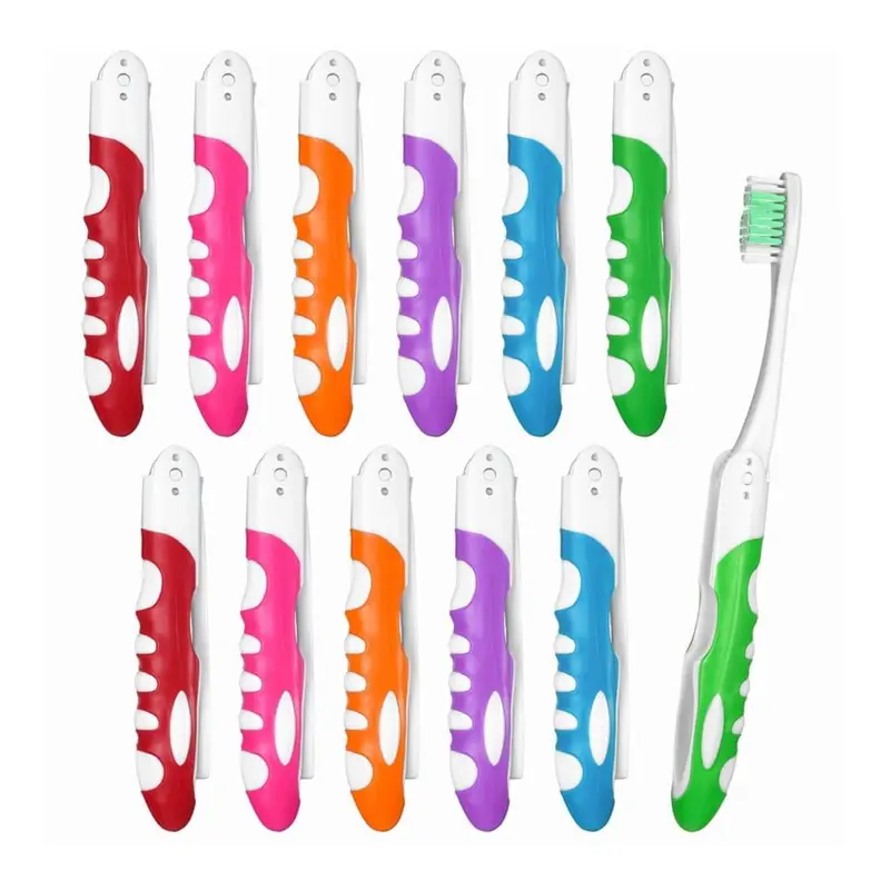 Abaima 12 Pieces Travel Toothbrush, Portable Toothbrush Built in Cover, Travel Size Toothbrush, Folding Toothbrushes Multi Color Travel Toothbrush for Hiking, Camping, Traveling. 12 pieces, Travel cover, Folding