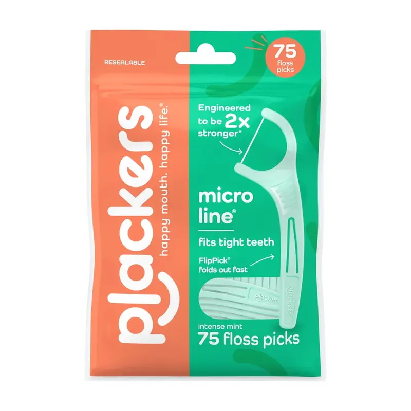 Plackers Micro Line Dental Tuffloss Fold-Out FlipPicks, Fresh Mint, 75 Count. 75 Count, Mint