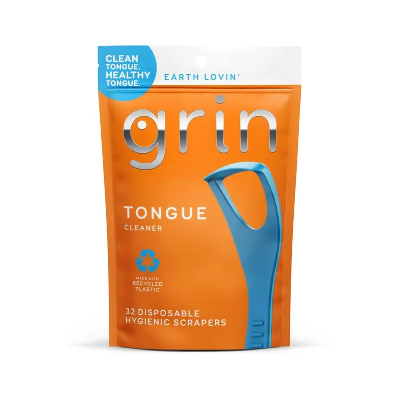 Grin Tongue Cleaner - 32 ct - Disposable, Hygienic Scraper, Made with Recycled Plastic, Safe Fold-Back Pick, Promotes Fresh Breath. 32 ct, Walmart listing