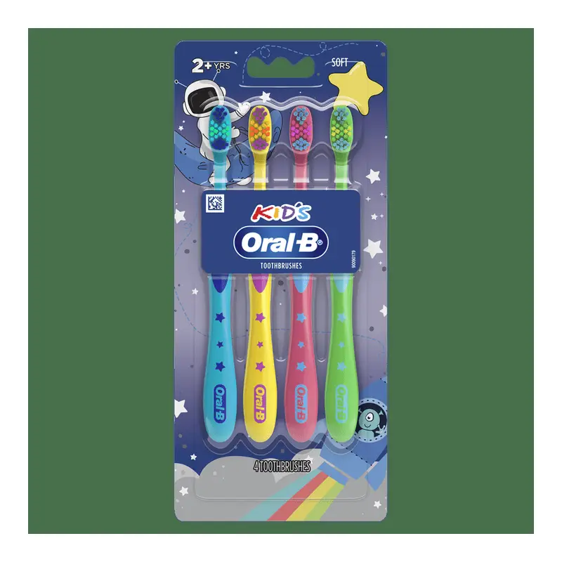 Oral-B Kids Toothbrush with Space Designs, Extra Soft Bristles, 4 Pack, for Children Ages 2+. 4 Pack, Extra soft, Soft