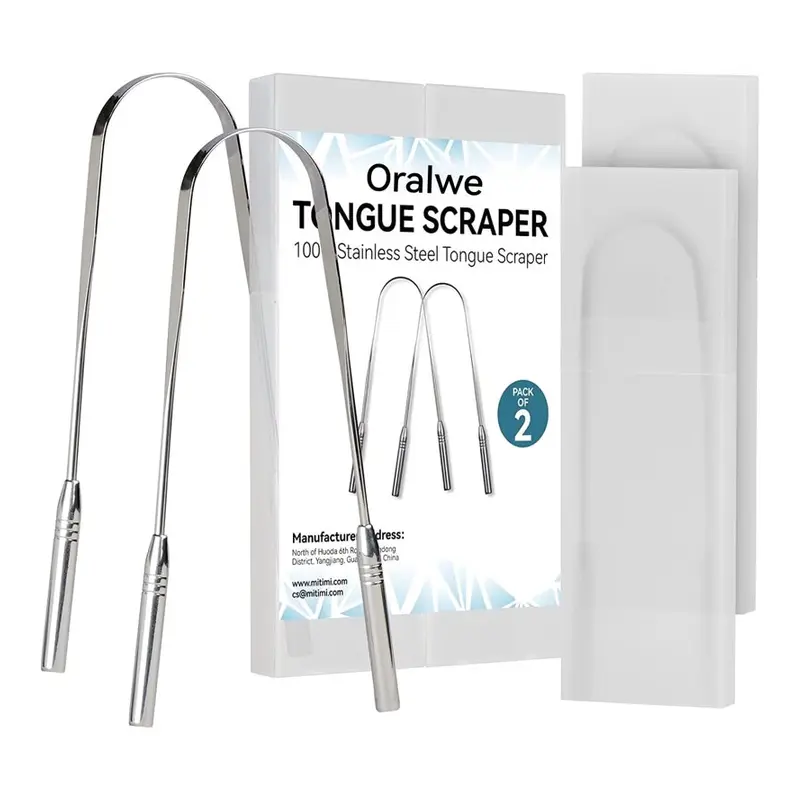 Tongue Scraper with Case - 2 Pack, Fights Bad Breath, 100% Stainless Steel. 2 pack, Travel cover