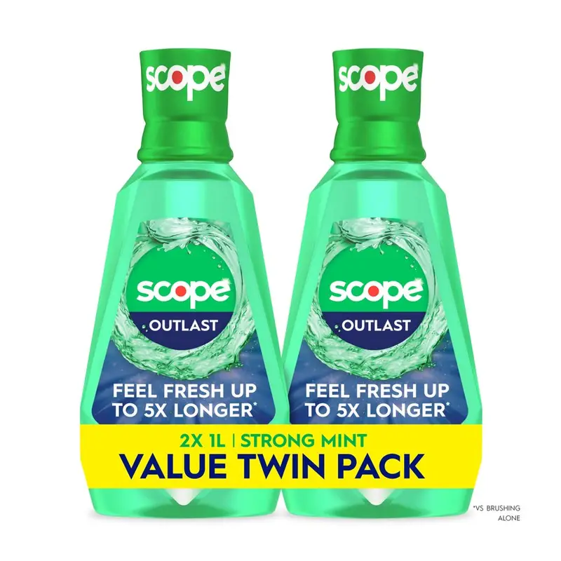 Crest Mouthwash, Scope Outlast Mouthwash, Fresh Mint Mouth Rinse, 1L, 2 pack. 2 pack, Mint