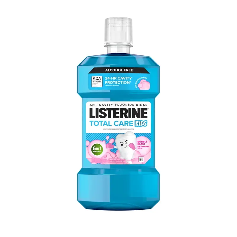 Listerine Total Care Kids Alcohol-Free Anticavity Fluoride Mouthwash, Bubble Blast, 500 mL. 500 mL, Fluoride, Alcohol-free