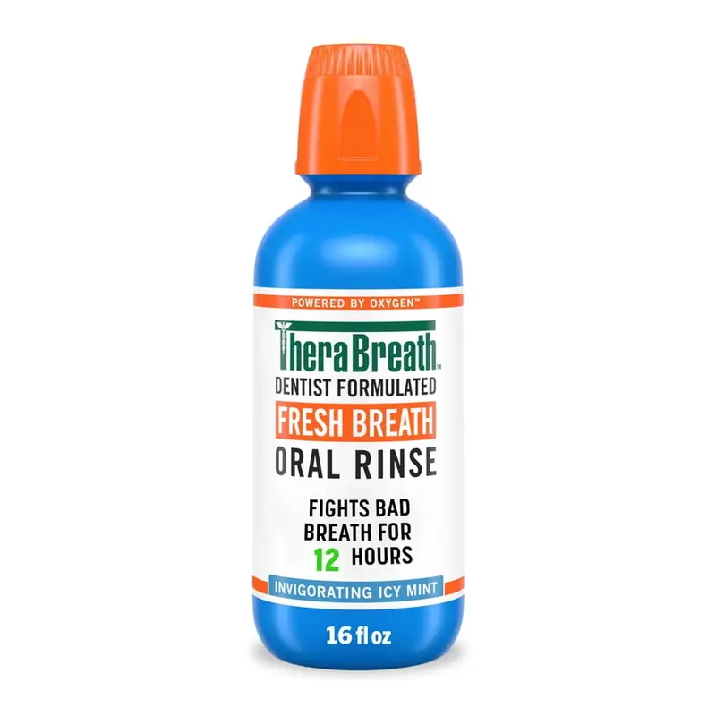 TheraBreath Fresh Breath Alcohol-Free Mouthwash, Mouth Rinse for Adults, Icy Mint, 16 fl oz. 16 fl oz, Alcohol-free, Mint