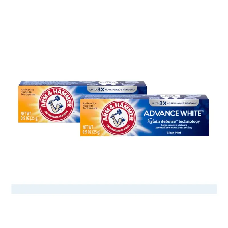 2 Pack - ARM & HAMMER Advance White Extreme Whitening Baking Soda Toothpaste Clean Mint Mini/ Travel Size 0.9 oz (25g). 2 pack, Travel size, Mint