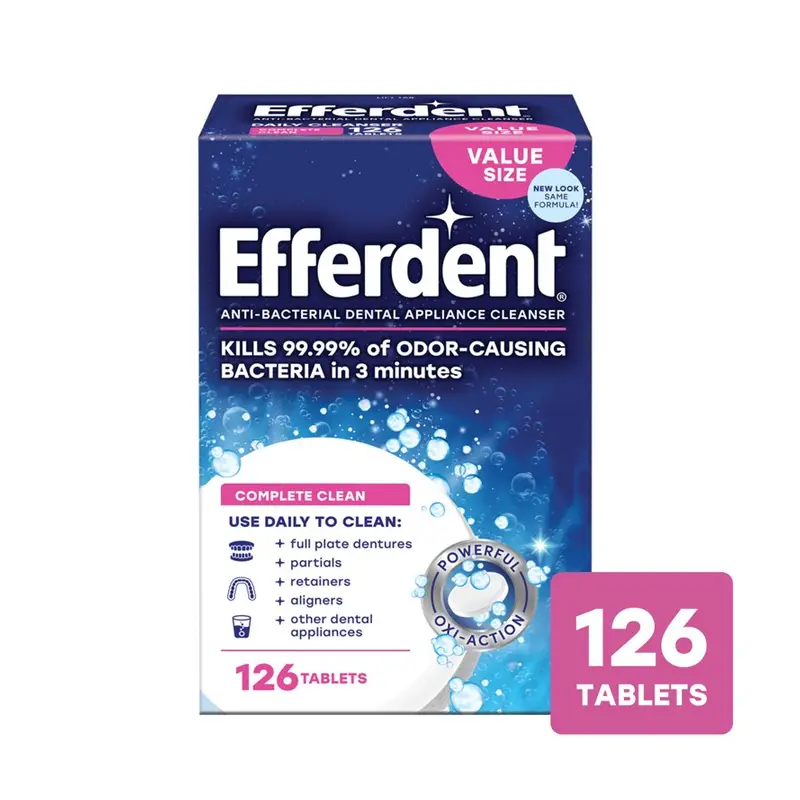 Efferdent Retainer & Denture Cleaner Tablets, Complete Clean, 126 Count. 126 Count, Walmart listing