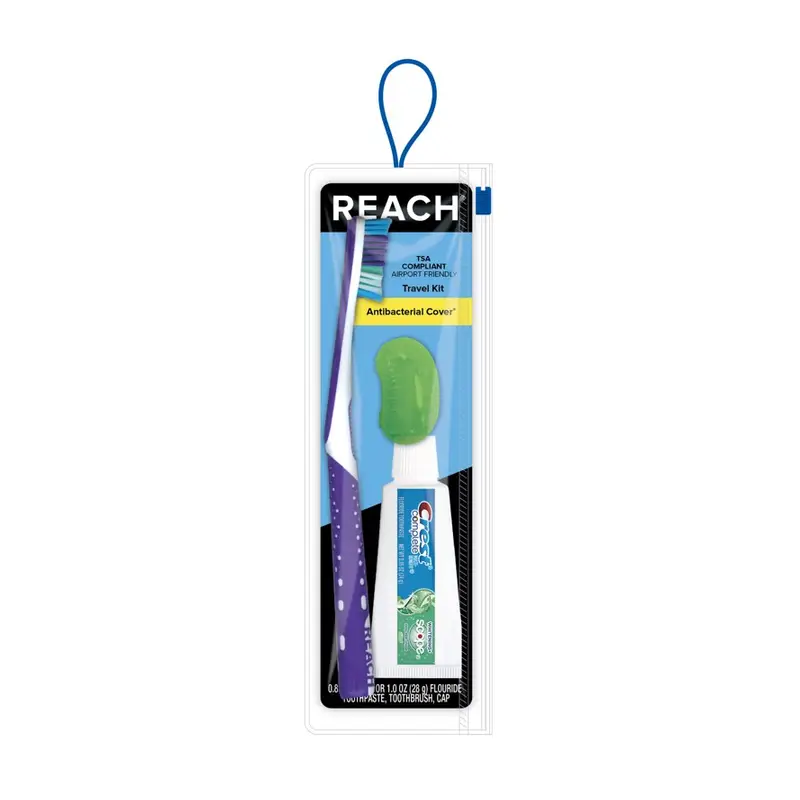 Reach TSA Compliant Travel Kit, Soft Travel Toothbrush Set with Toothpaste & Antibacterial Cover. Travel cover, Travel size, Soft