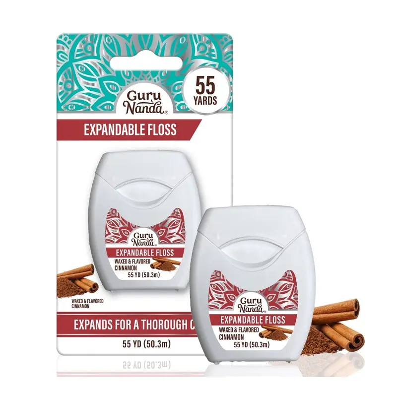GuruNanda Expandable Waxed Dental Floss, Deep Gentle String Floss, Cinnamon, 55 Yards. 55 Yards, Waxed