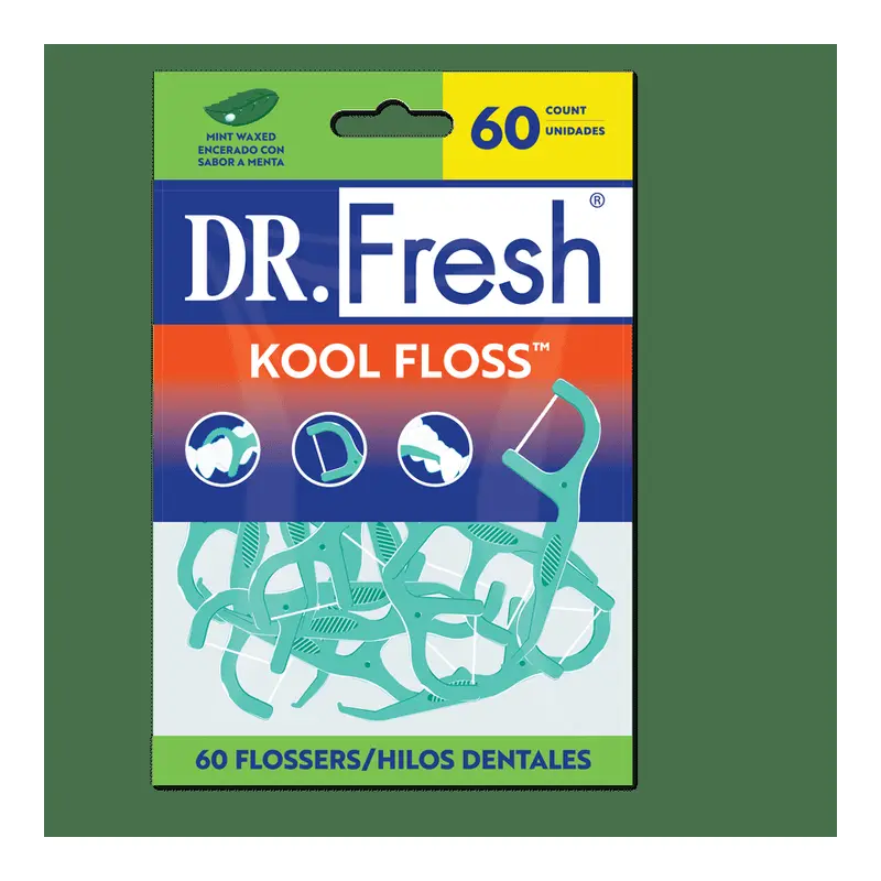 Dr. Fresh Kool Floss Waxed Dental Floss Picks in Easy Resealable Packaging, Mint, 60 Count. 60 Count, Waxed, Mint