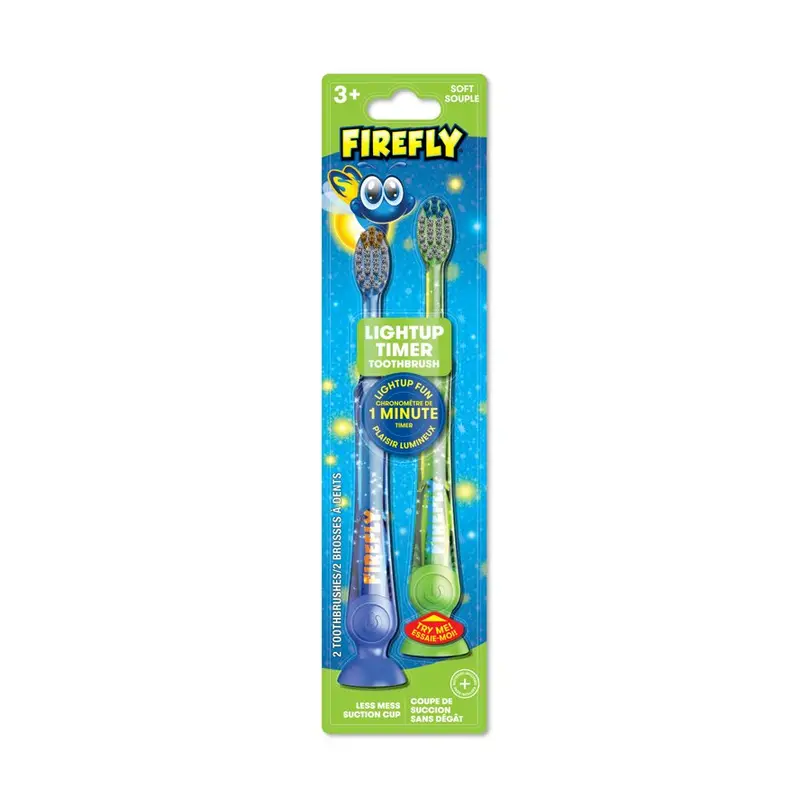 Firefly Light Up Timer Kids Toothbrush, Premium Soft Bristles, Blue and Green, 2 Count. 2 Count, Soft