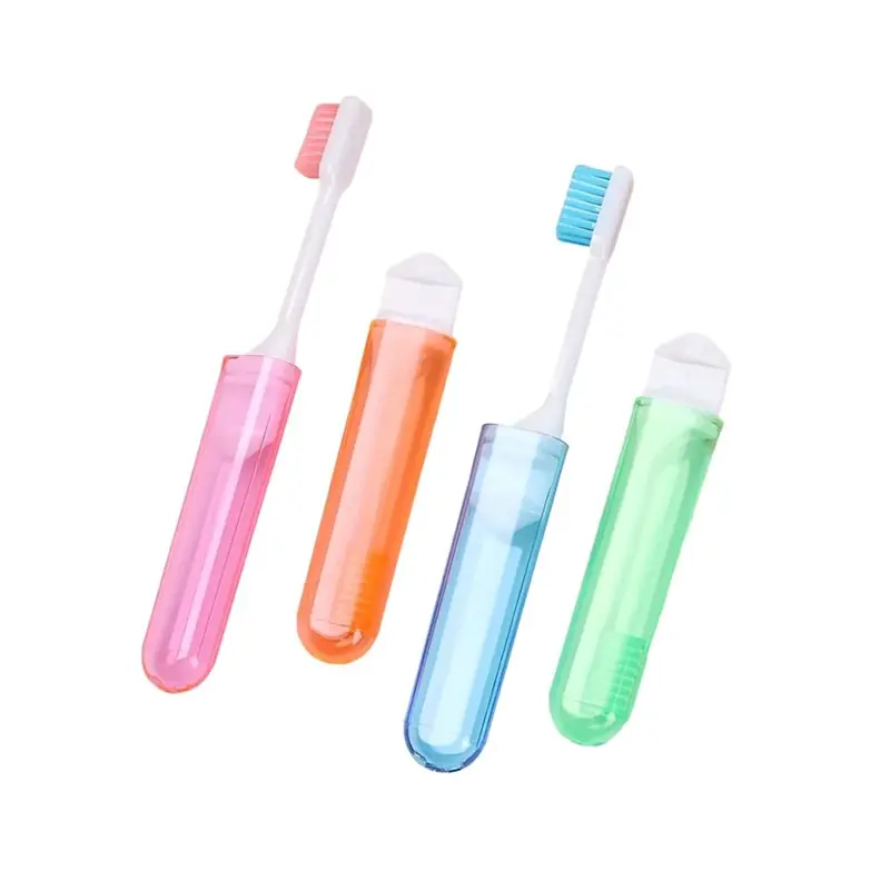 Foldable Travel Toothbrush, Portable Soft Bristles Toothbrushes Adults Size, Folding Cover Collapsible Medium Bristle Brushes Individually Wrapped Good for School Hiking Camping 4Pcs,Random Color. 4 pieces, Soft, Travel cover