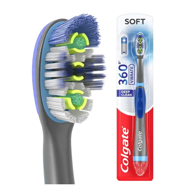 Colgate 360 Vibrate Deep Clean Battery Powered Electric Toothbrush, Soft, Blue, 1 Pack. 1 Pack, Soft, Rechargeable