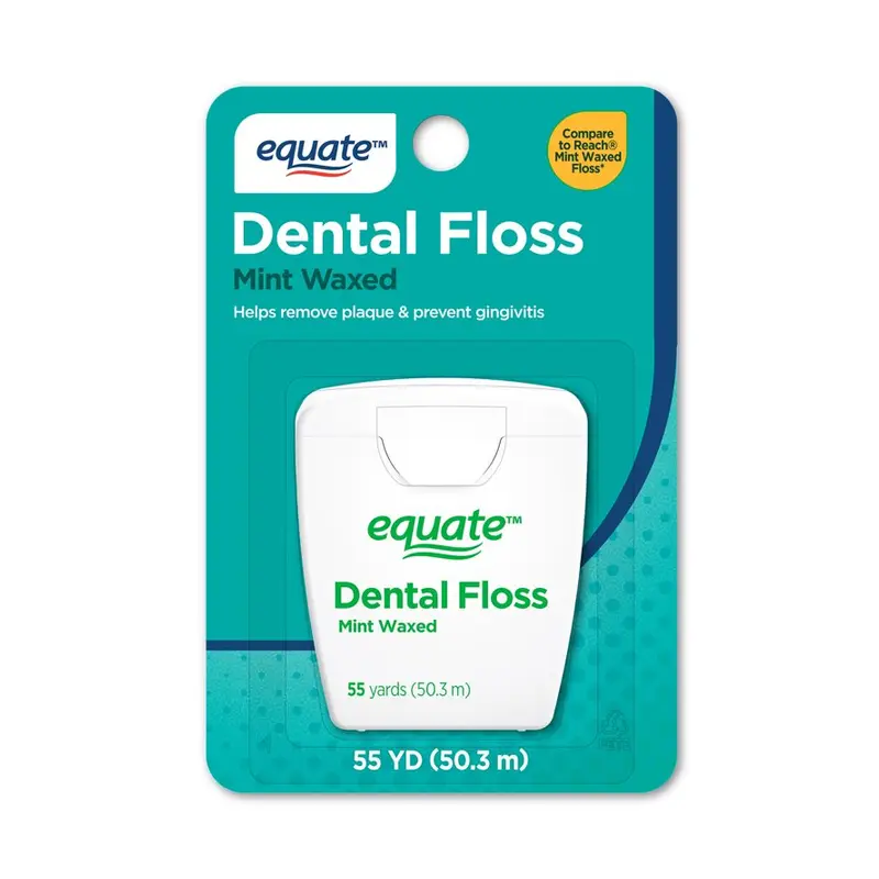 Equate Nylon Dental Floss, Mint Waxed, 55 yds. 55 yds, Waxed, Mint
