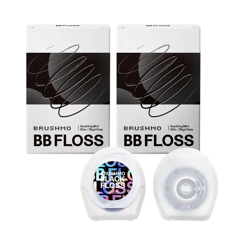 Brushmo Black Expanding Woven Dental Floss, Soothing Mint, Natural Wax, Dentist-Designed, Vegan, 2 spools (110 yd). 110 yards, Mint