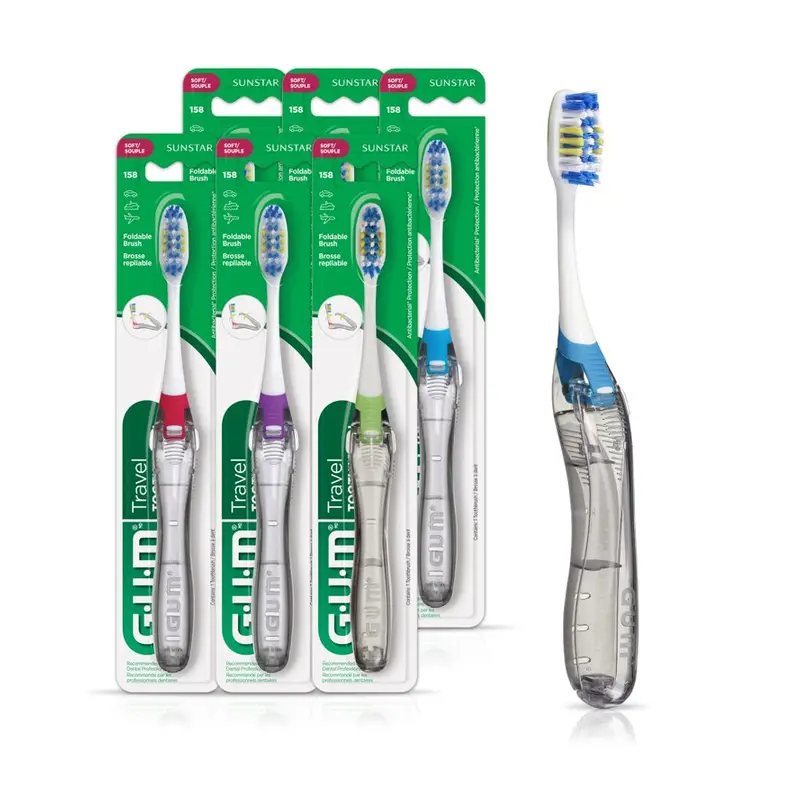 GUM Folding Travel Toothbrush, Compact Head + Tongue Cleaner, Soft Bristled, 1 Count (Pack of 6). 1 Count, Folding, Travel size