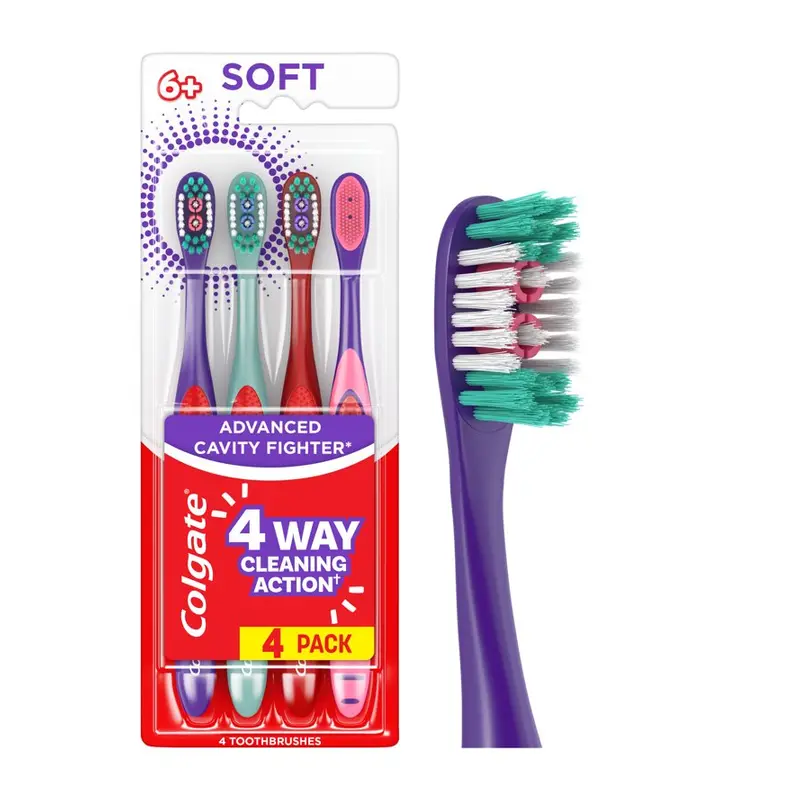 Colgate Extra Soft Kids Toothbrush Pack, Advanced Cavity Fighter, 4 Pack. 4 Pack, Extra soft, Soft